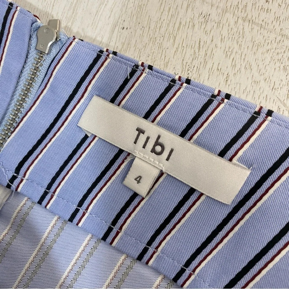 Tibi Blue Striped Asymmetric Shirting Midi Skirt 4 Stripe Blue - Picture 9 of 12